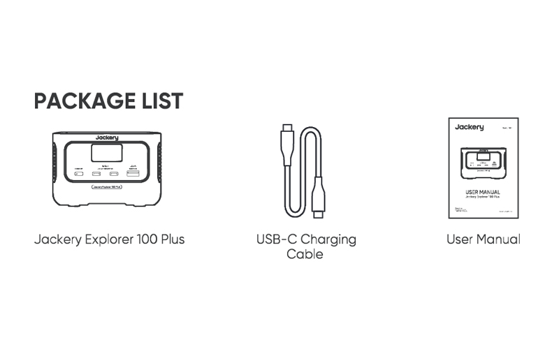 Jackery Explorer 100 Plus Portable Power Station-Package List